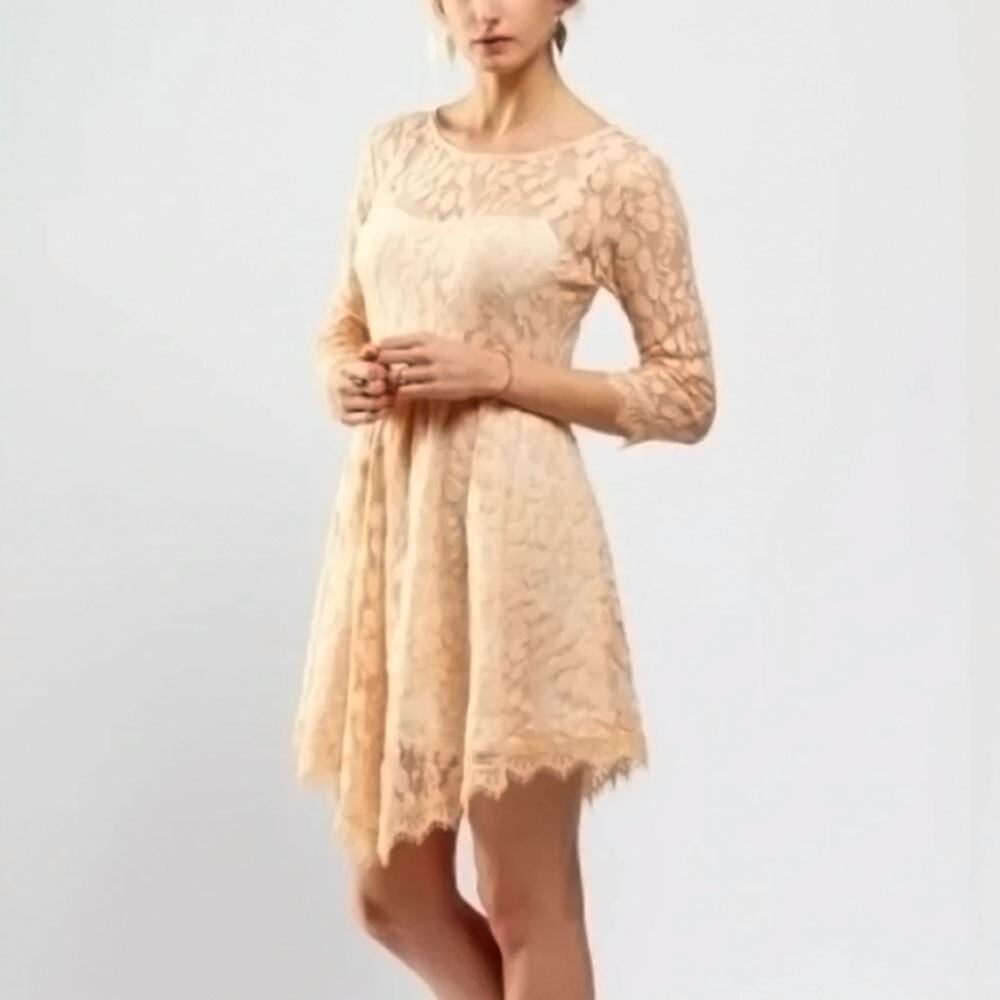 Free People Evenlyn Dress Peach Floral Long Sleeve Mini Boho Fairycore Small
